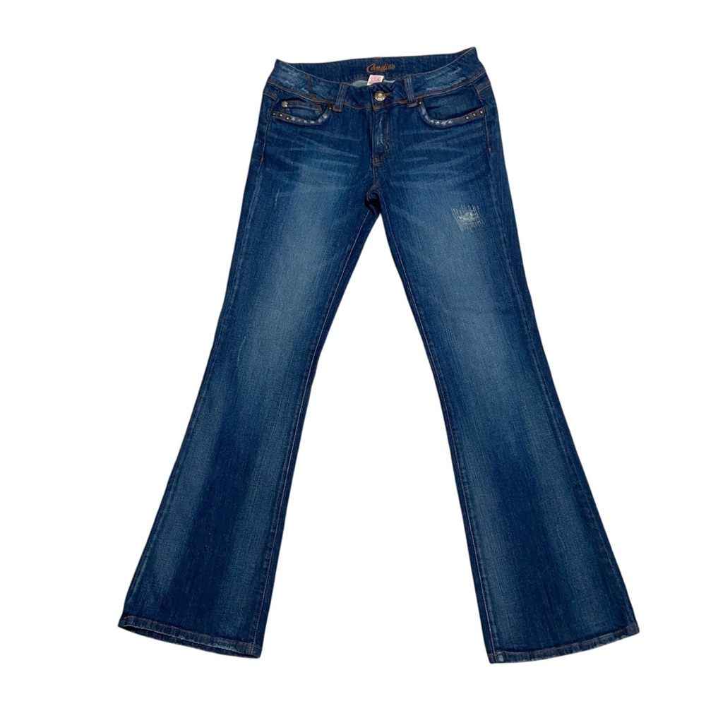Y2K Candie’s Bootcut Jeans Low Rise Distressed Studded Back Flap Pocket Jeans